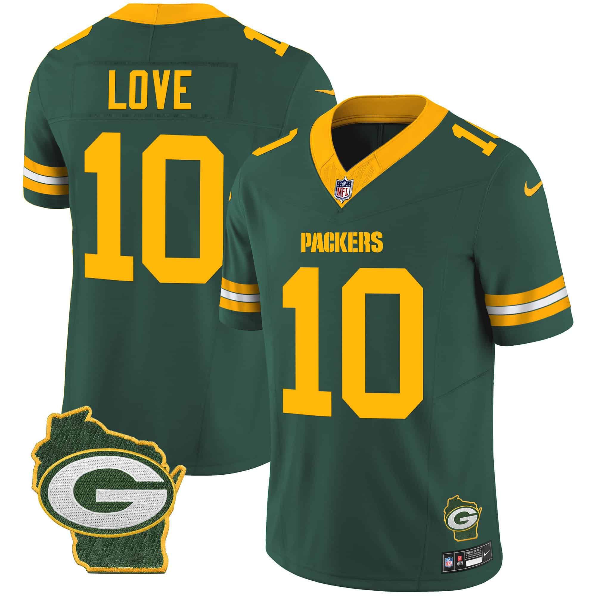 Men Green Bay Packers #10 Love Green 2024 Nike Home Patch Vapor NFL Jersey style 1